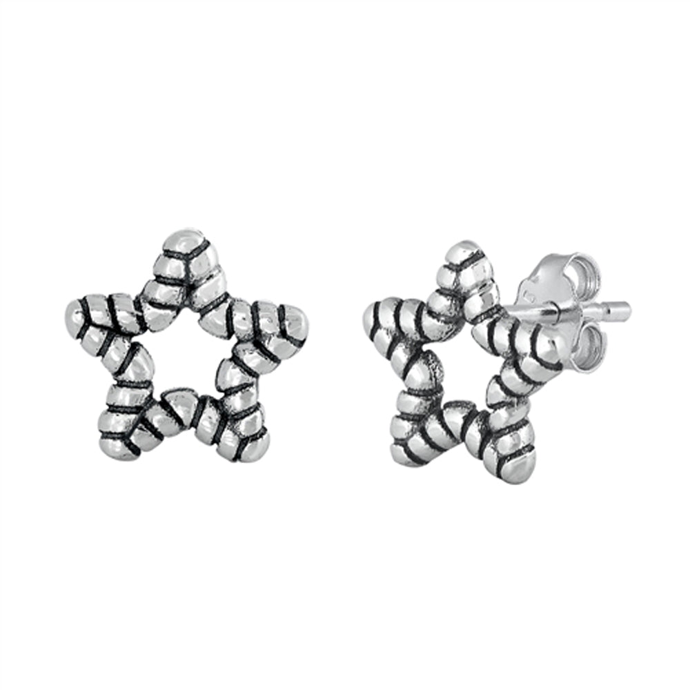 Sterling Silver Rope Star Weave Outline Elegant Oxidized Earrings 925 New