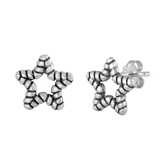 Sterling Silver Rope Star Weave Outline Elegant Oxidized Earrings 925 New