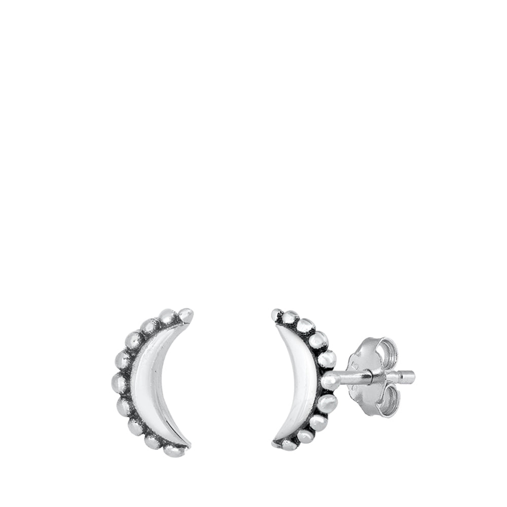 Sterling Silver Crescent Moon Bali Style Granulated Edge Earrings Oxidized 925