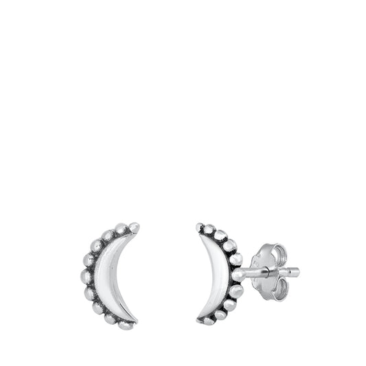 Sterling Silver Crescent Moon Bali Style Granulated Edge Earrings Oxidized 925