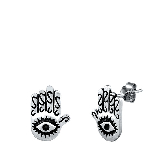 Sterling Silver Hamsa Hand of God Evil Eye Filigree Swirl Earrings Oxidized 925