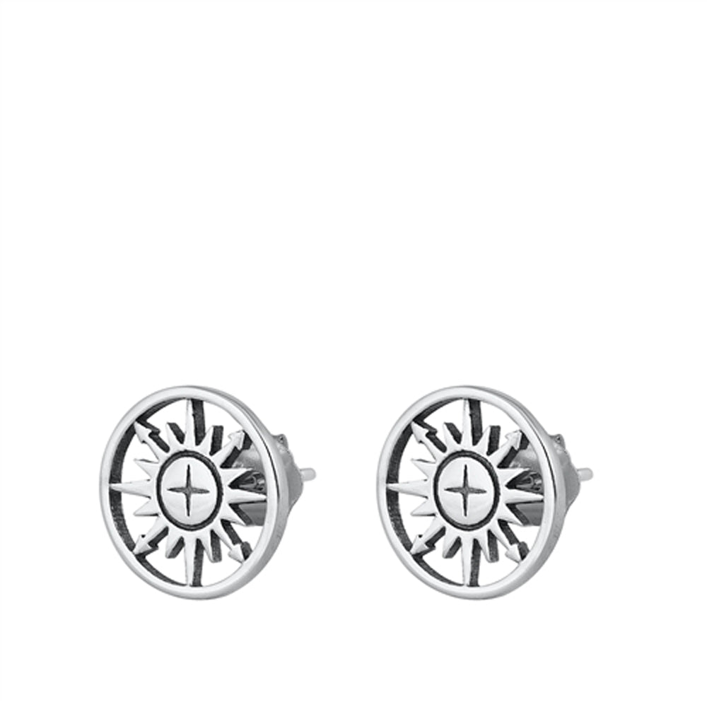 Sterling Silver Compass Rose Cutout Sun Star Earrings 925 New