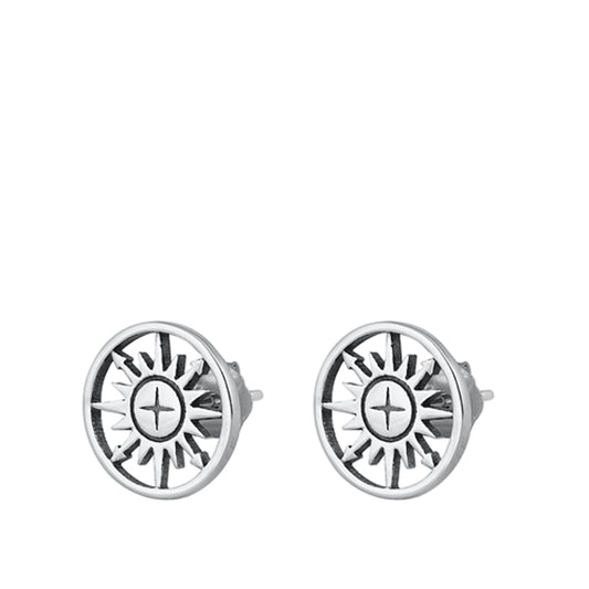 Sterling Silver Compass Rose Cutout Sun Star Earrings 925 New