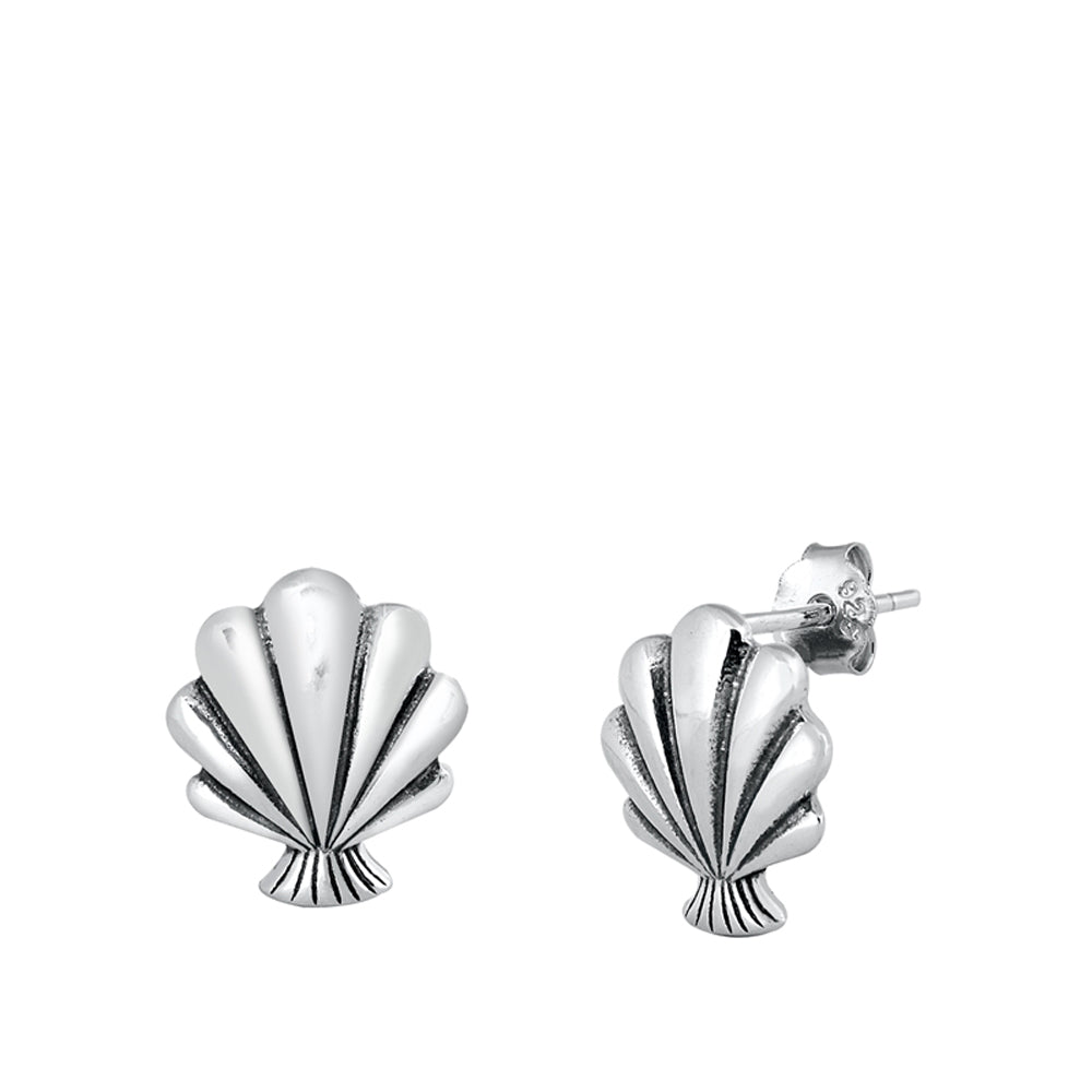 Sterling Silver Sea Shell Ocean Scallop Beach Tropical Earrings Oxidized 925 New