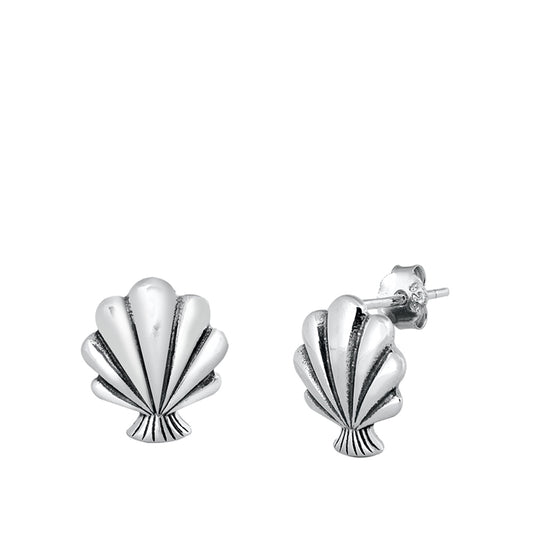 Sterling Silver Sea Shell Ocean Scallop Beach Tropical Earrings Oxidized 925 New
