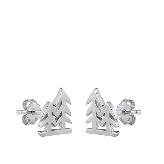 Sterling Silver Simple Tree Outline Nature Pine Outdoors Camping Earrings 925