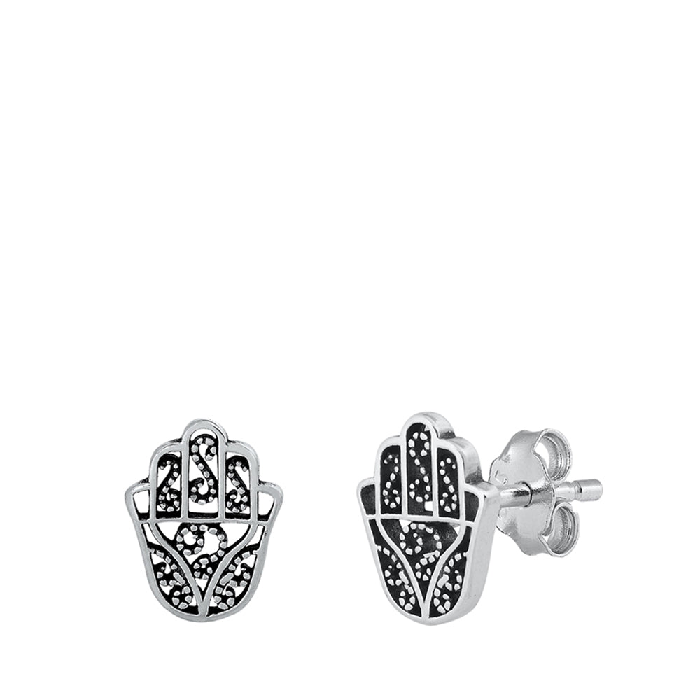 Sterling Silver Hamsa Hand of God Filigree Swirl Open Cutout Earrings 925 New