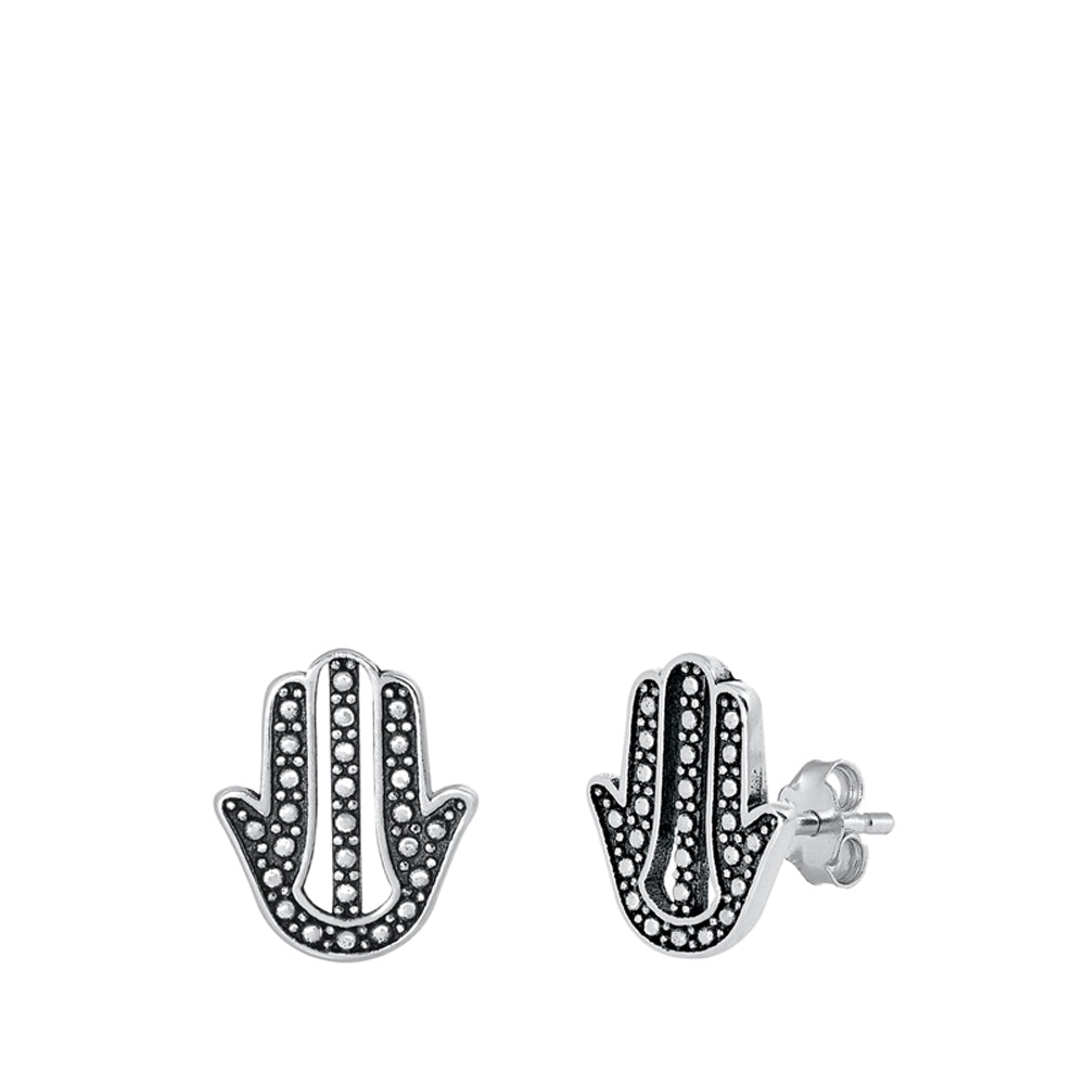 Sterling Silver Hamsa Hand of God Bali Style Boho Earrings Oxidized 925 New