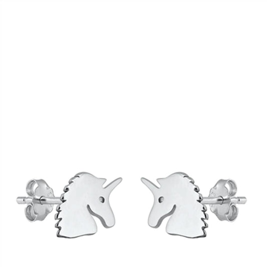 Cute Sterling Silver Plain Unicorn Head Stud Earrings Push Back 925 New