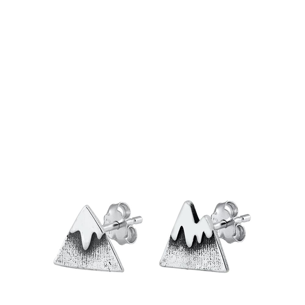 Oxidized Sterling Silver Tiny Snow Capped Mountain Stud Earrings 925 New