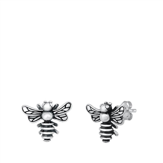 Trendy Sterling Silver Bee Stud Earrings Oxidized Animal Bumble Bee Post 925 New