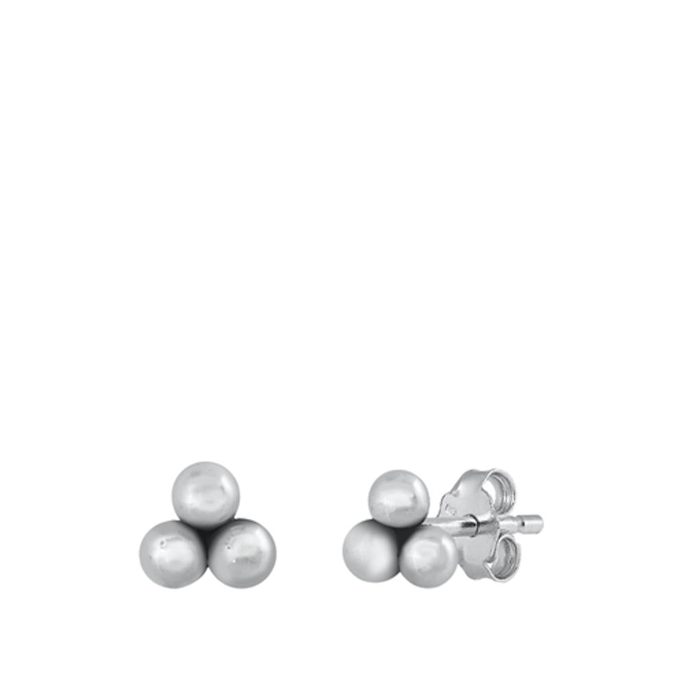 Oxidized Sterling Silver Triple Ball Stud Fashion Earrings 925 New
