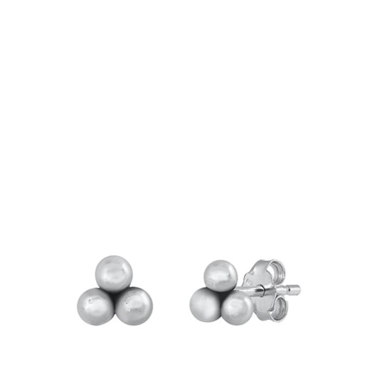 Oxidized Sterling Silver Triple Ball Stud Fashion Earrings 925 New