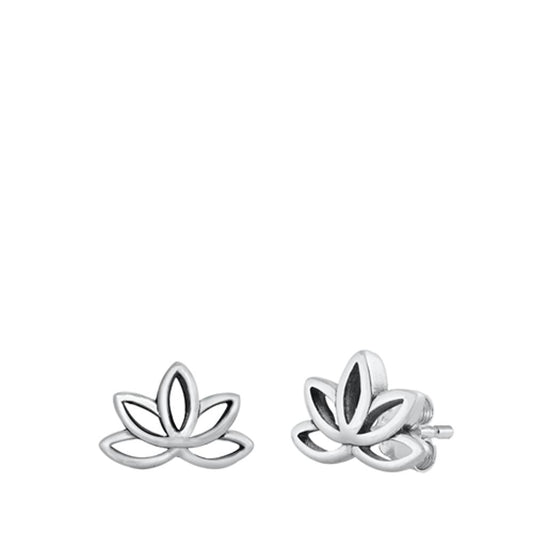 Oxidized Sterling Silver Spirtual Flower Lotus Stud Earrings 925 New
