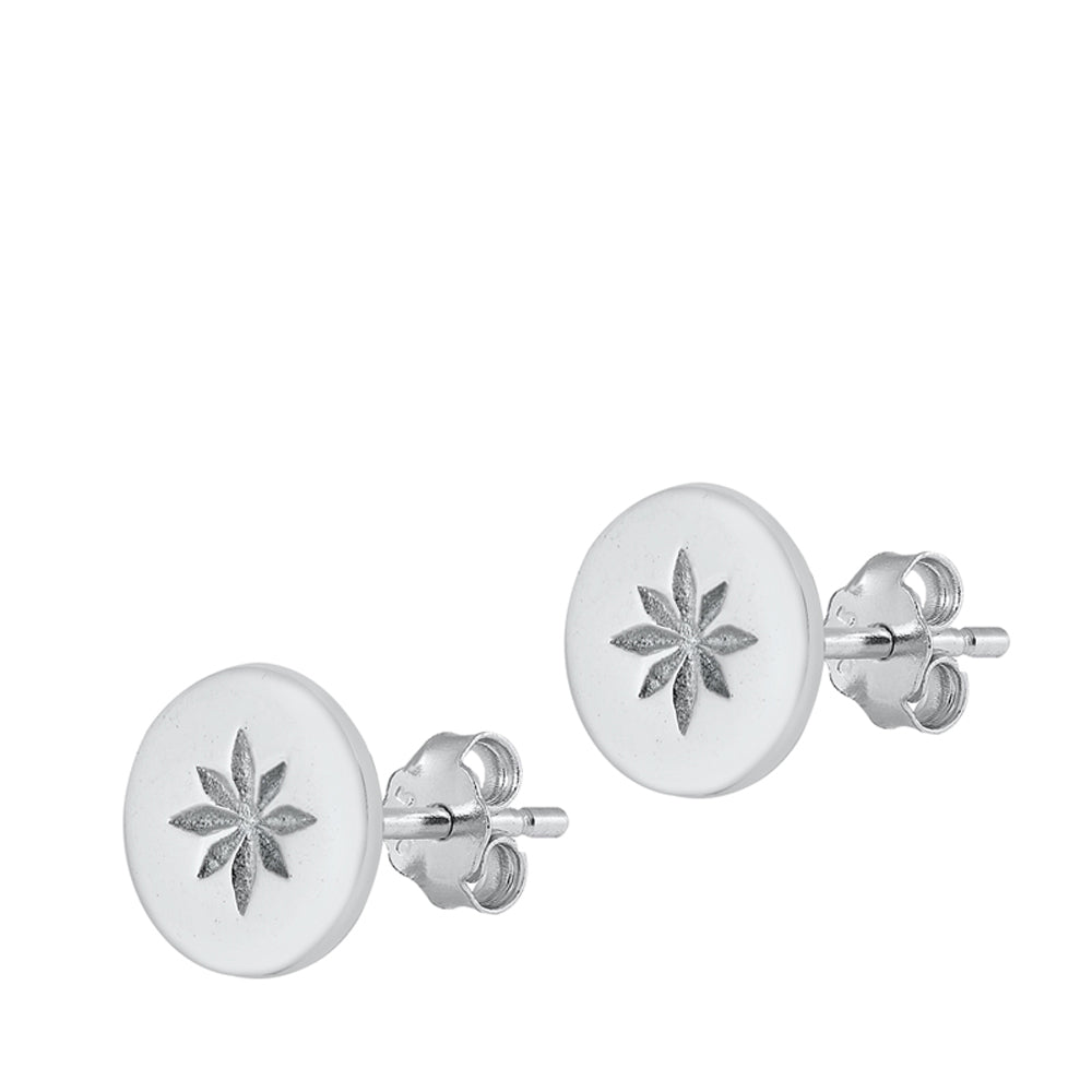 Sterling Silver Sand Dollar Seashell Ocean Studded Flower Elegant Earrings 925