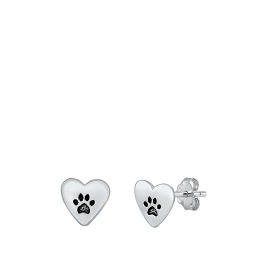 Sterling Silver Cute Paw Print Pet Heart Stud Love Earrings 925 New