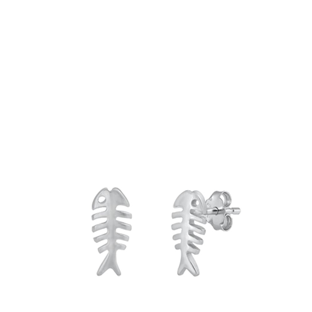 Sterling Silver Beautiful Dead Fish Bone Stud Earrings 925 New