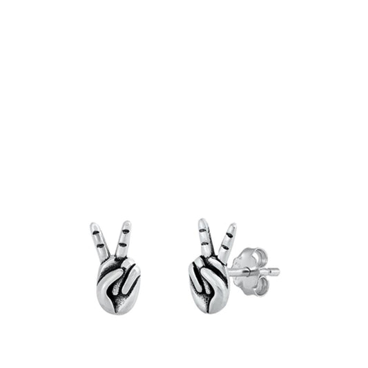 Trandy Sterling Silver Peace Sign Hands Post Stud Earrings 925 New