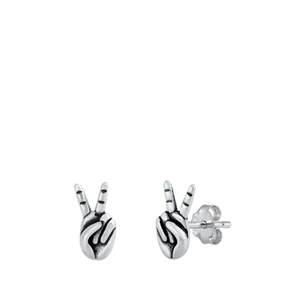 Trandy Sterling Silver Peace Sign Hands Post Stud Earrings 925 New