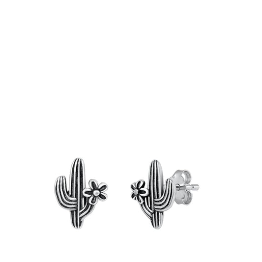 Sterling Silver Saguaro Cactus Post Stud Earrings Oxidized Mini Flower 925 New
