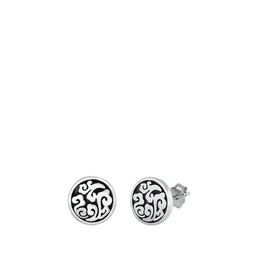 Sterling Silver Cute Classic Oxidized Cloud Medallion Fashion Earrings