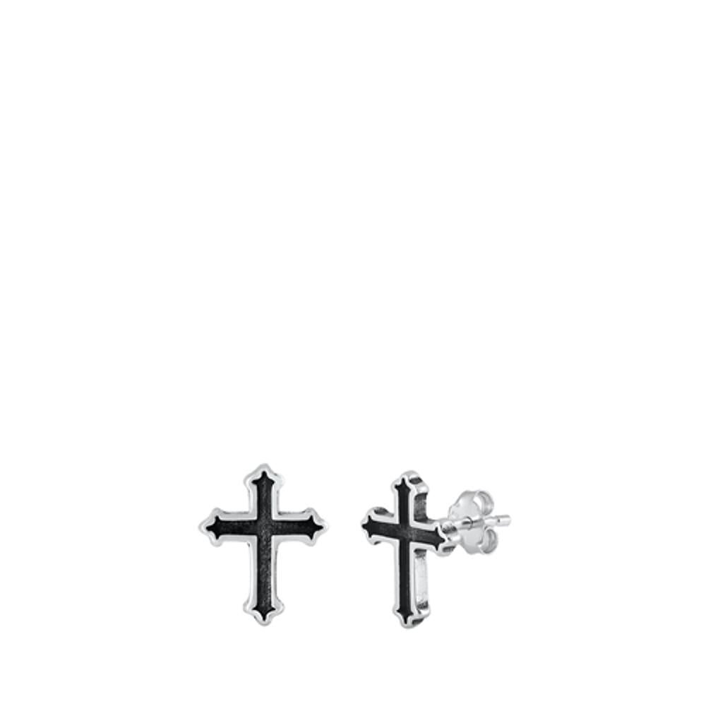 Sterling Silver Cross Stud Christian Earrings Oxidized Gothic Cross 925 New