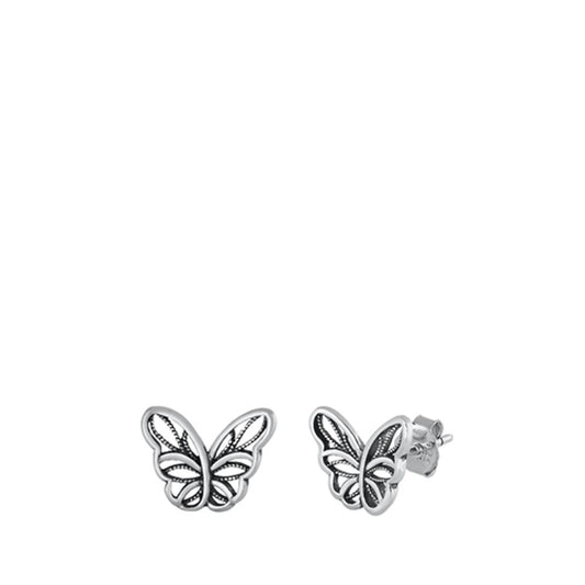 Sterling Silver Beautiful Small Braided Butterfly Stud Earrings Oxidized 925 New