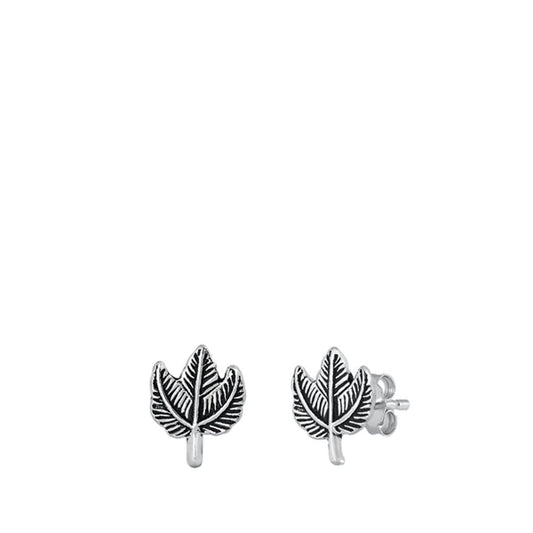 Sterling Silver Leaves Stud Earrings Oxidized Flower Pushback 925 New