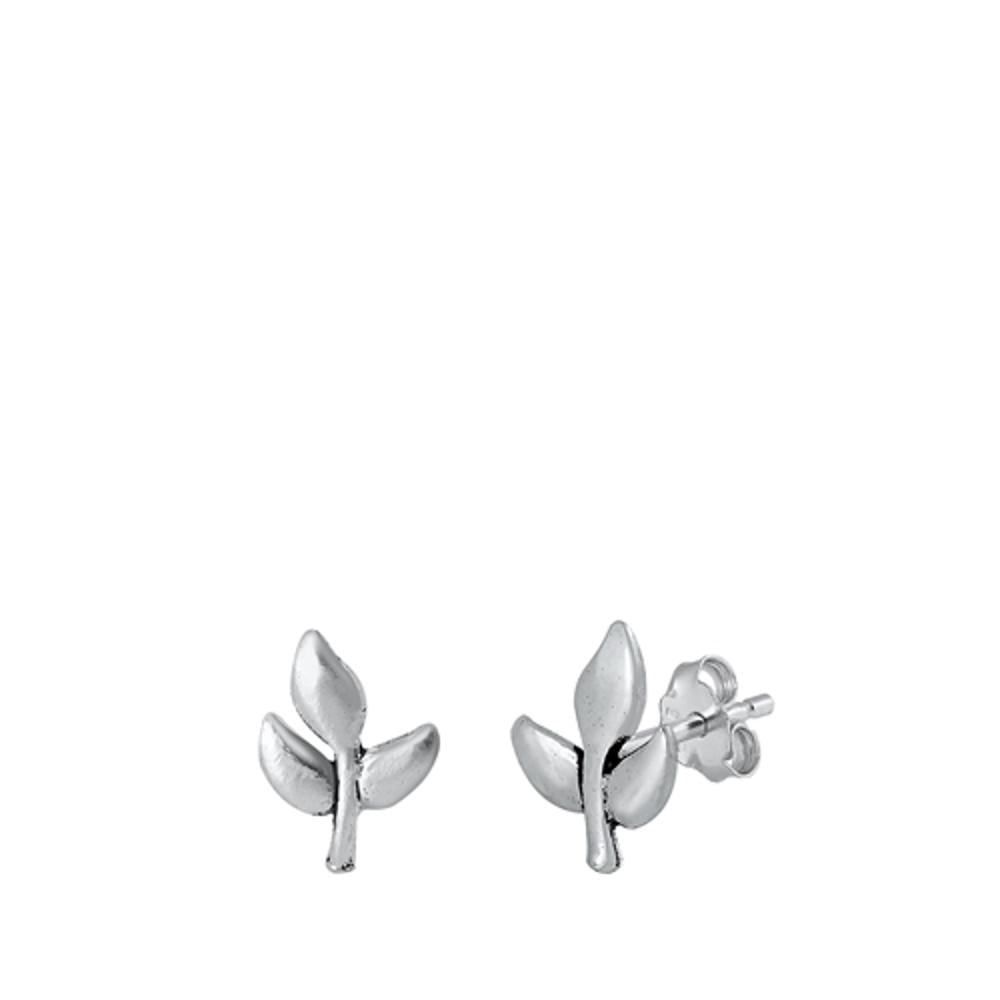 Sterling Silver Leaf Branch Stud Earrings Oxidized Leaves Post 925 New