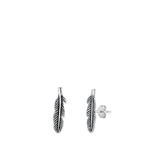 Sterling Silver Feather Stud Earrings Oxidized Bird Feather Post 925 New