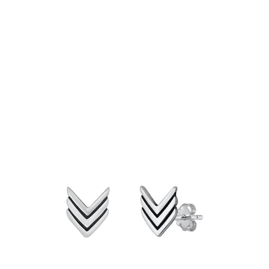 Sterling Silver Cute Fashion Chevron Stud Earrings Oxidized 925 New