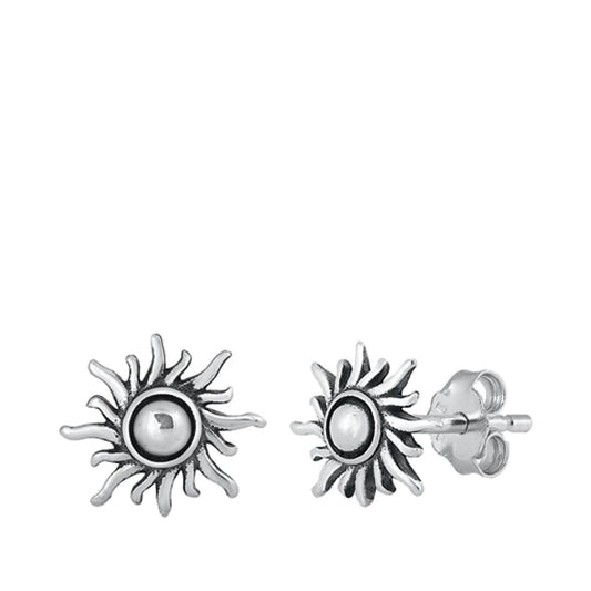 Oxidized Sterling Silver Flaming Sun Stud Earrings 925 New