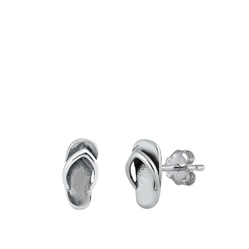Sterling Silver Beach Sandals Stud Earrings Oxidized Post Earrings 925 New