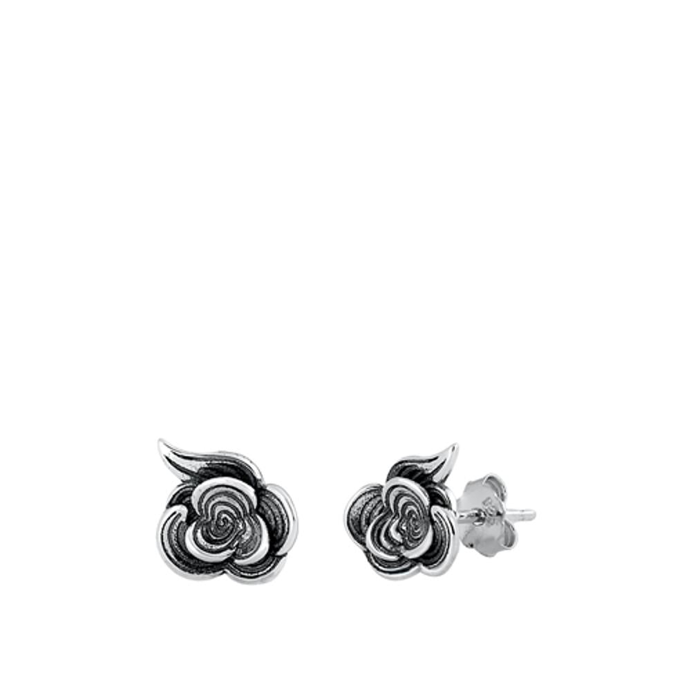 Unique Oxidized Flower Swirls Stud Earrings Sterling Silver Cloud Swirls New 925