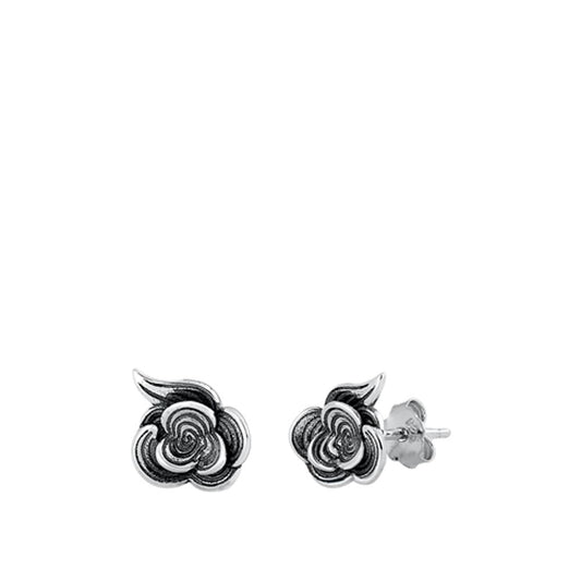 Unique Oxidized Flower Swirls Stud Earrings Sterling Silver Cloud Swirls New 925