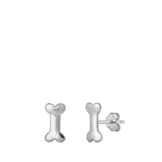 Sterling Silver Dog Bone Stud Earrings Push Back Canine And Bones Post 925 New