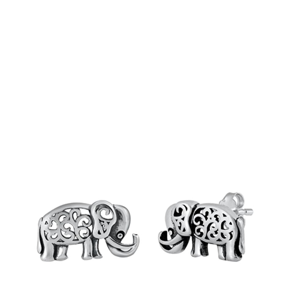 Sterling Silver Baby Filigree Elephant Stud Earrings Oxidized Animal 925 New