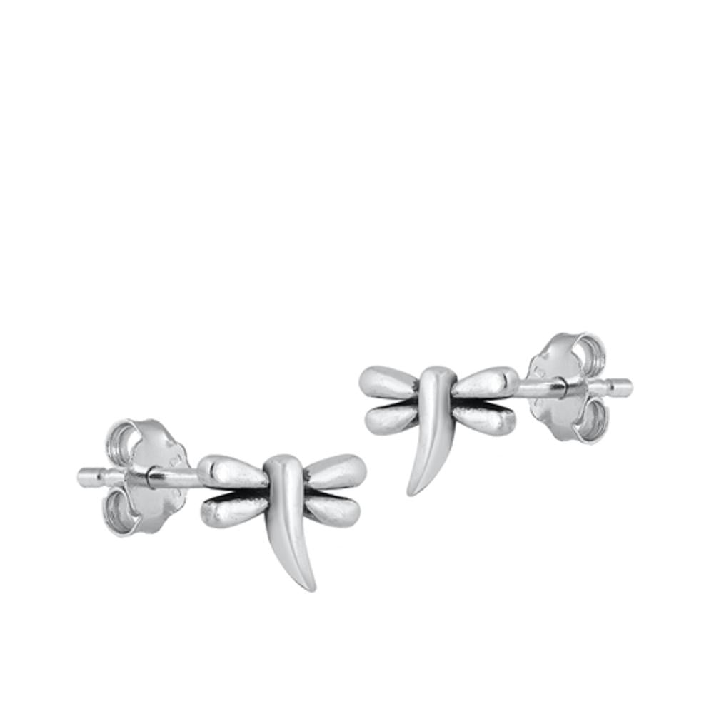 Sterling Silver Fashioned Small Cute Dragonfly Stud Earrings 925 New