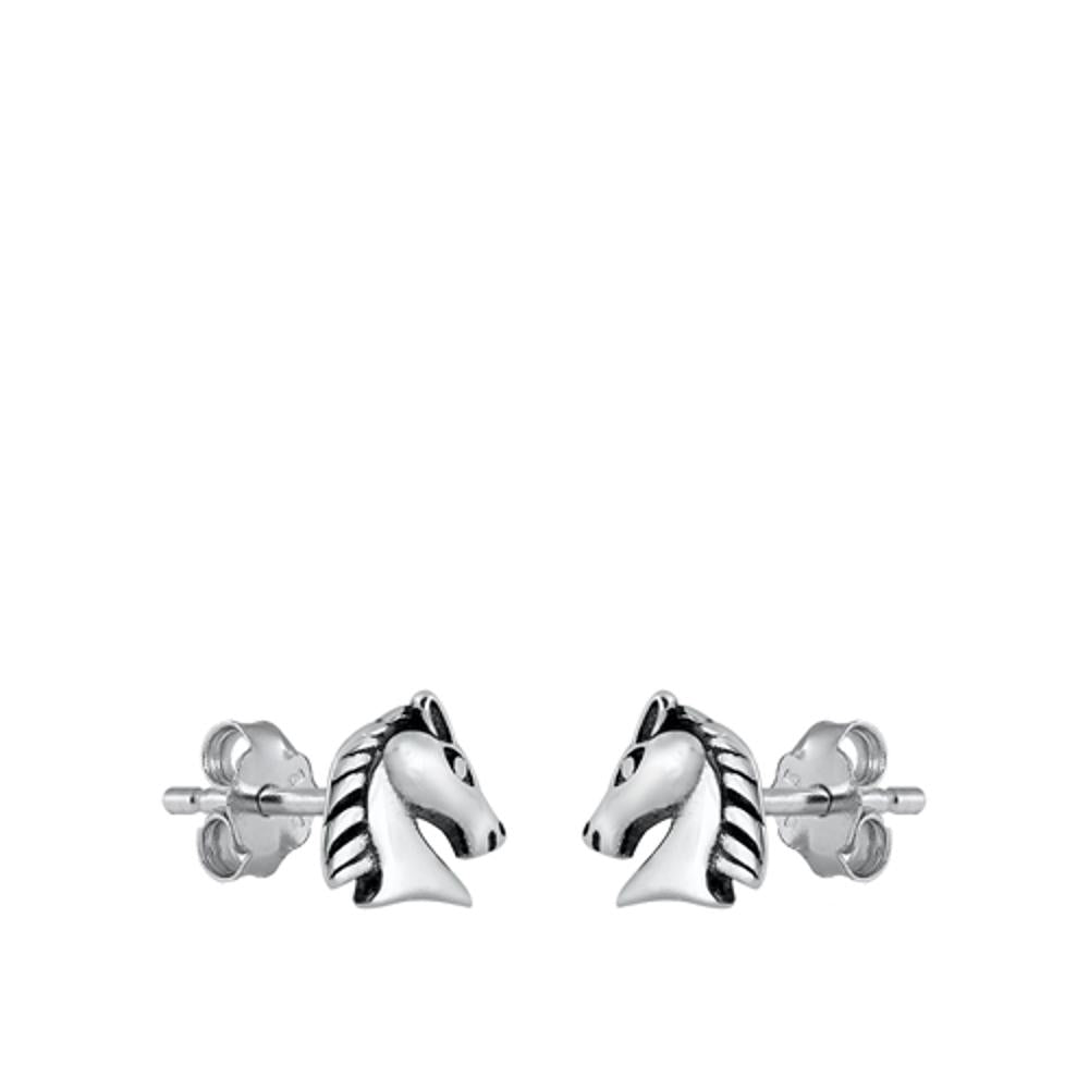 Sterling Silver Unique Oxidized Horse Head Stud Earrings New 925