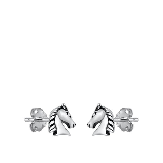 Sterling Silver Unique Oxidized Horse Head Stud Earrings New 925