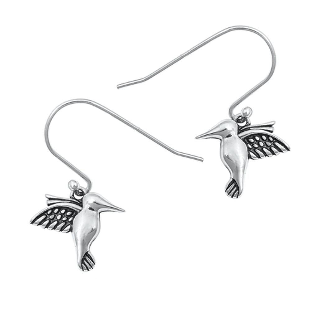 Sterling Silver Oxidized Cute Unique Hook Hummingbird Earrings 925 New
