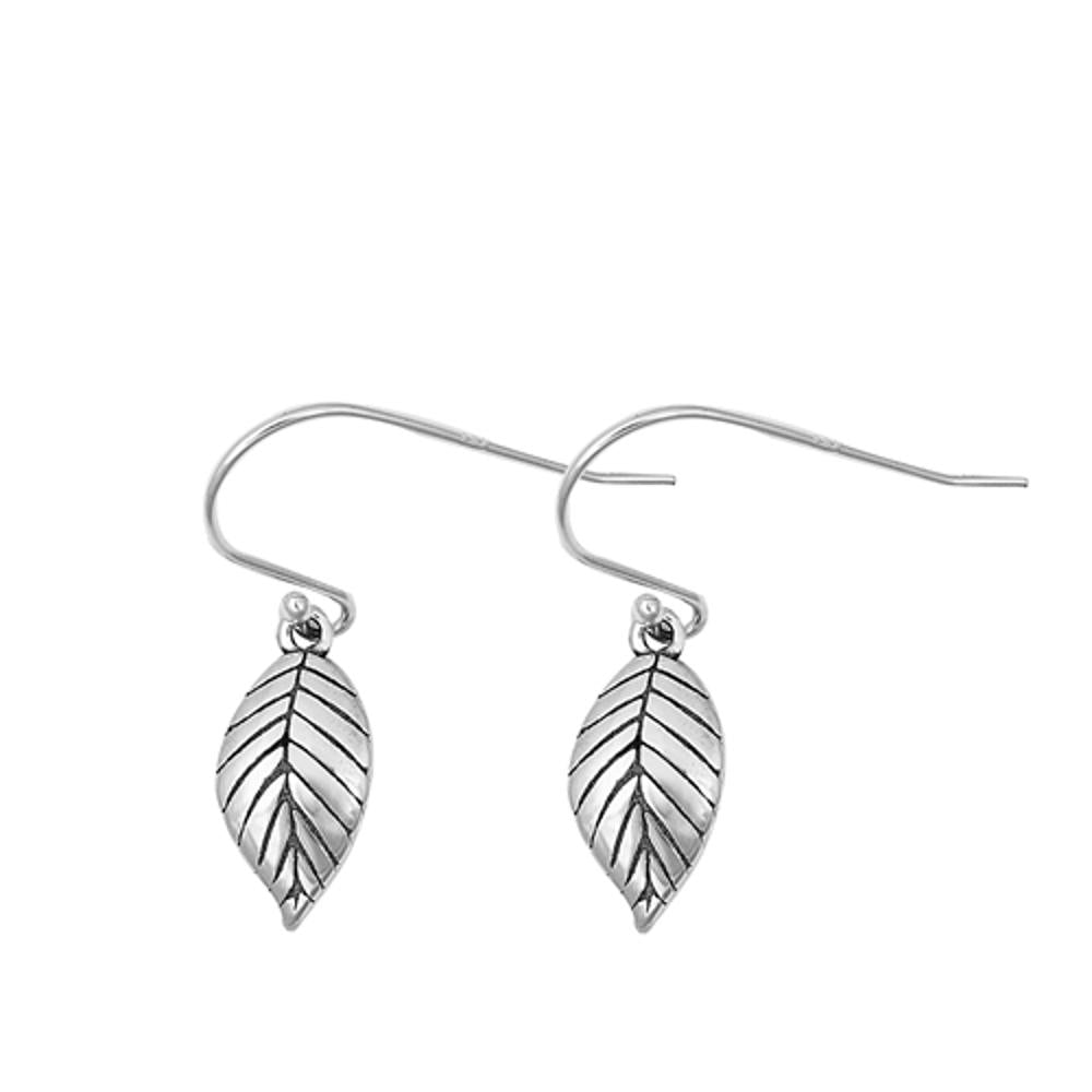 Sterling Silver Leaves Drop Earrings Oxidized Plant Leaf Hook 925 New
