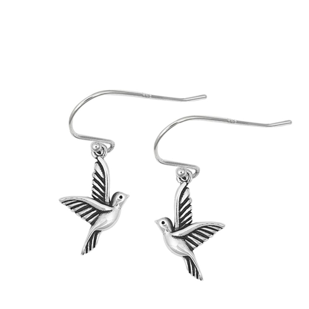 Peace Dove Bird Sterling Silver Hook Dangle High Polished Earrings 925 New