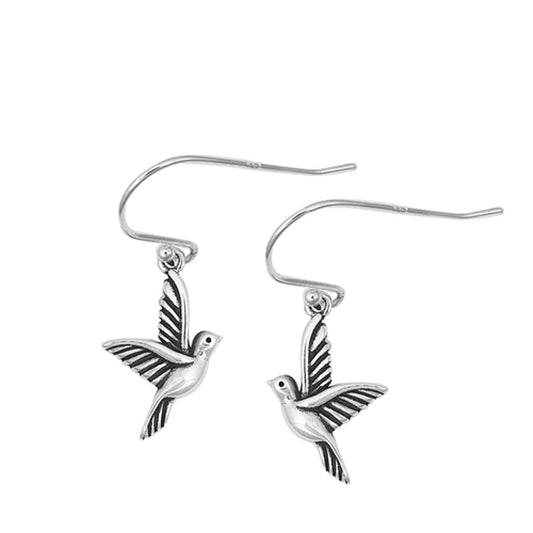 Peace Dove Bird Sterling Silver Hook Dangle High Polished Earrings 925 New