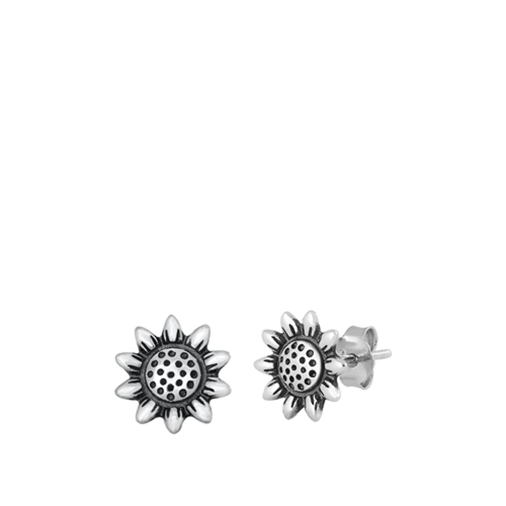 Vintage Sunflower Oxidized Sterling Silver Stud Daisy Flower Post 925 New