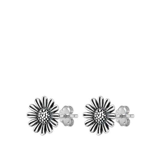 Sterling Silver Oxidized Cute Daisy Flower Stud Earrings 925 New