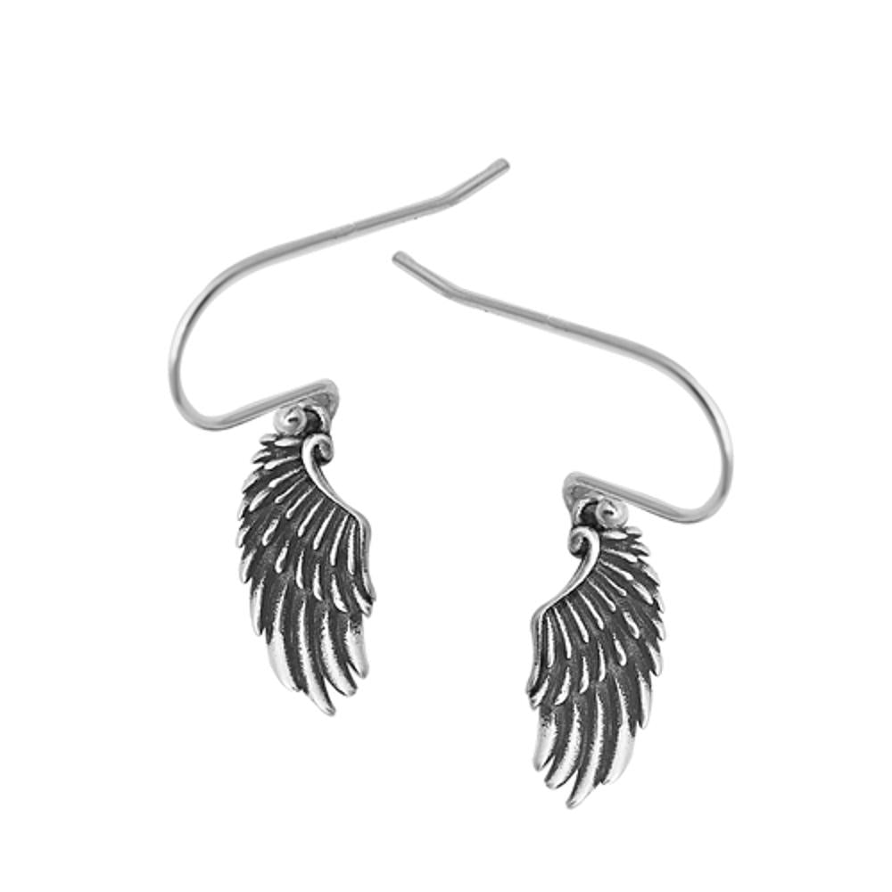Sterling Silver Wings Dangle Hook High Polished Earrings 925 New