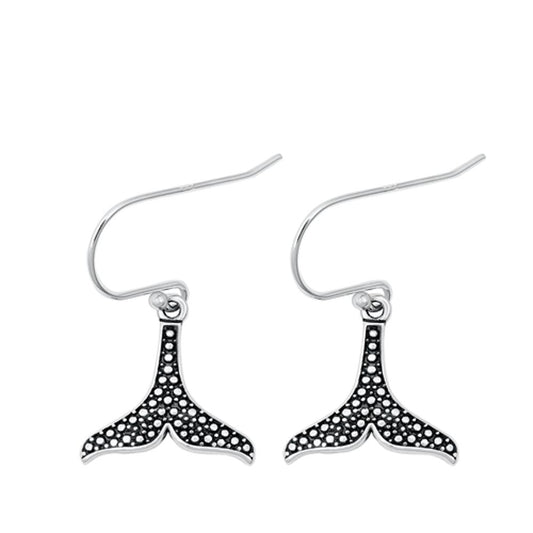 Oxidized Sterling Silver Whale Tail Nautical Hook High Polished Earrings 925 New