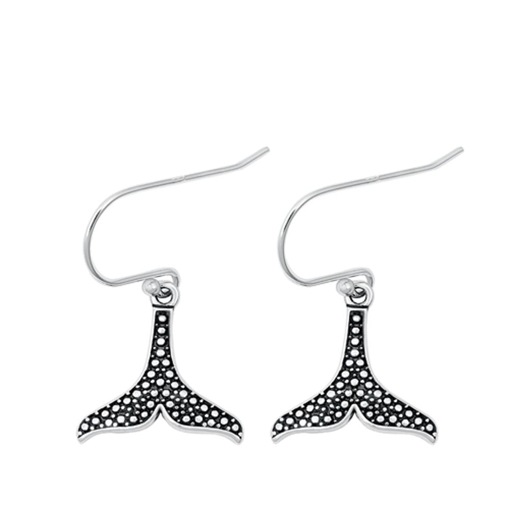 Oxidized Sterling Silver Whale Tail Nautical Hook High Polished Earrings 925 New