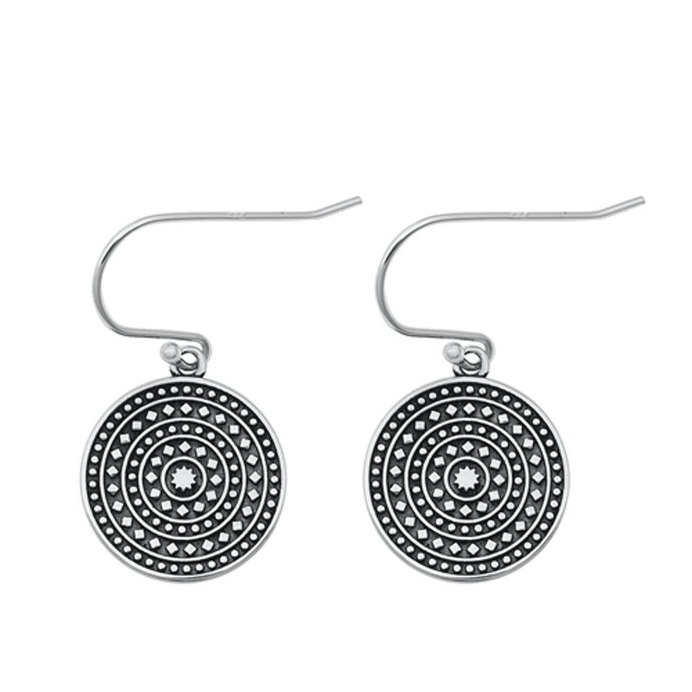 Sterling Silver Unique Bali Style Medallion Oxidized Earrings 925 New